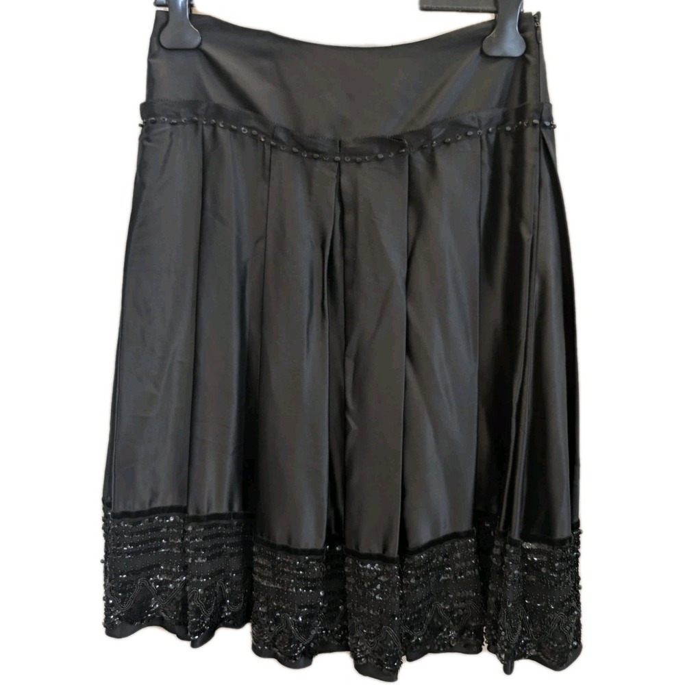 NWT Magaschoni Luxury Skirt Silk Black Pleated Hand Beaded Whimsigoth Sz 6 $428 - Picture 8 of 16